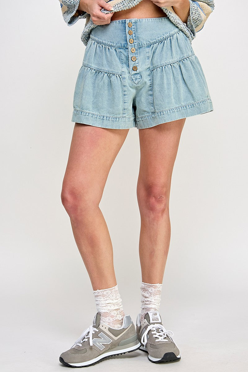 Everly Tiered Denim Shorts
