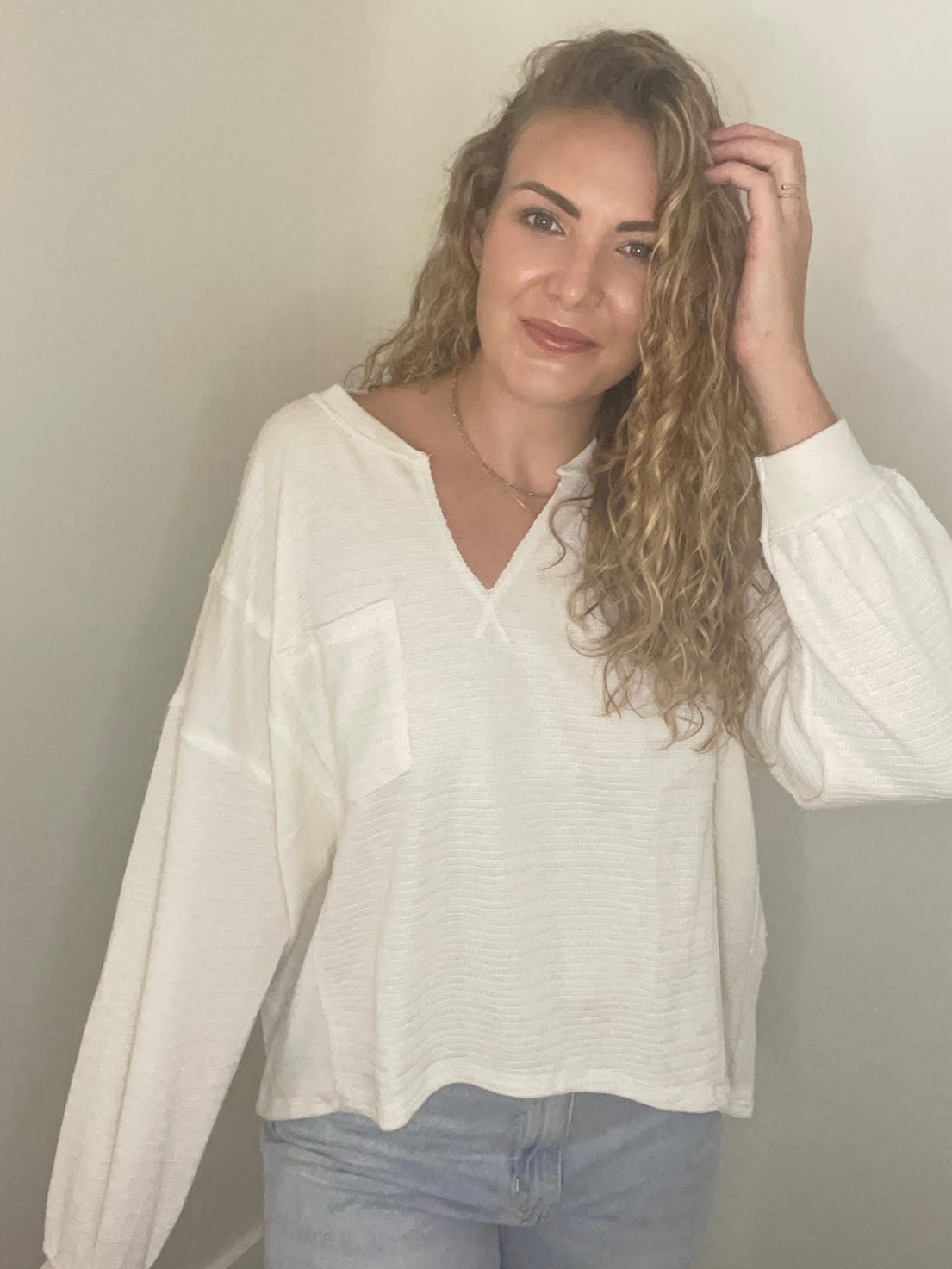 Oatmeal Patchwork Knit Top