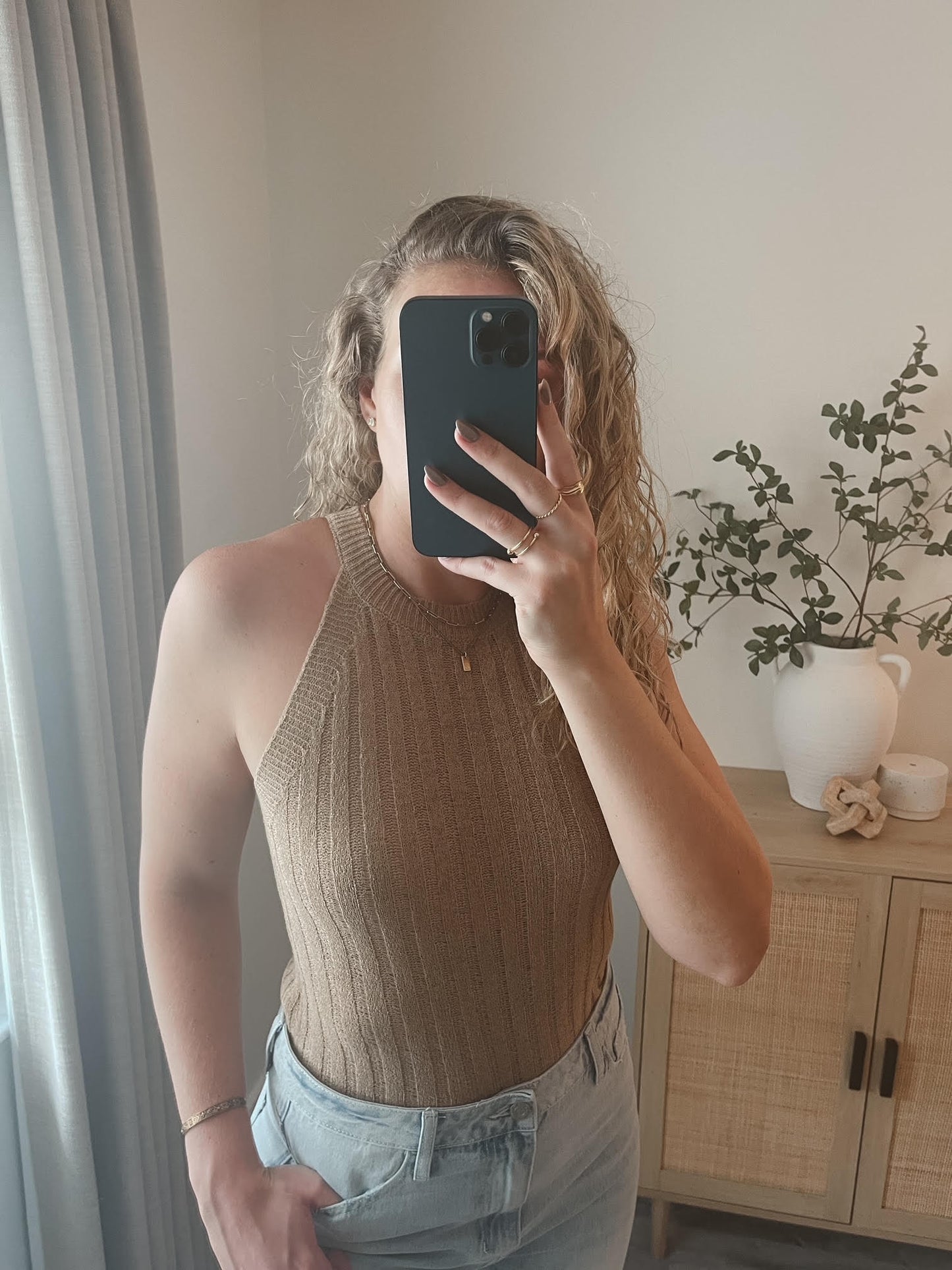 Toasted Almond Knit Halter Top