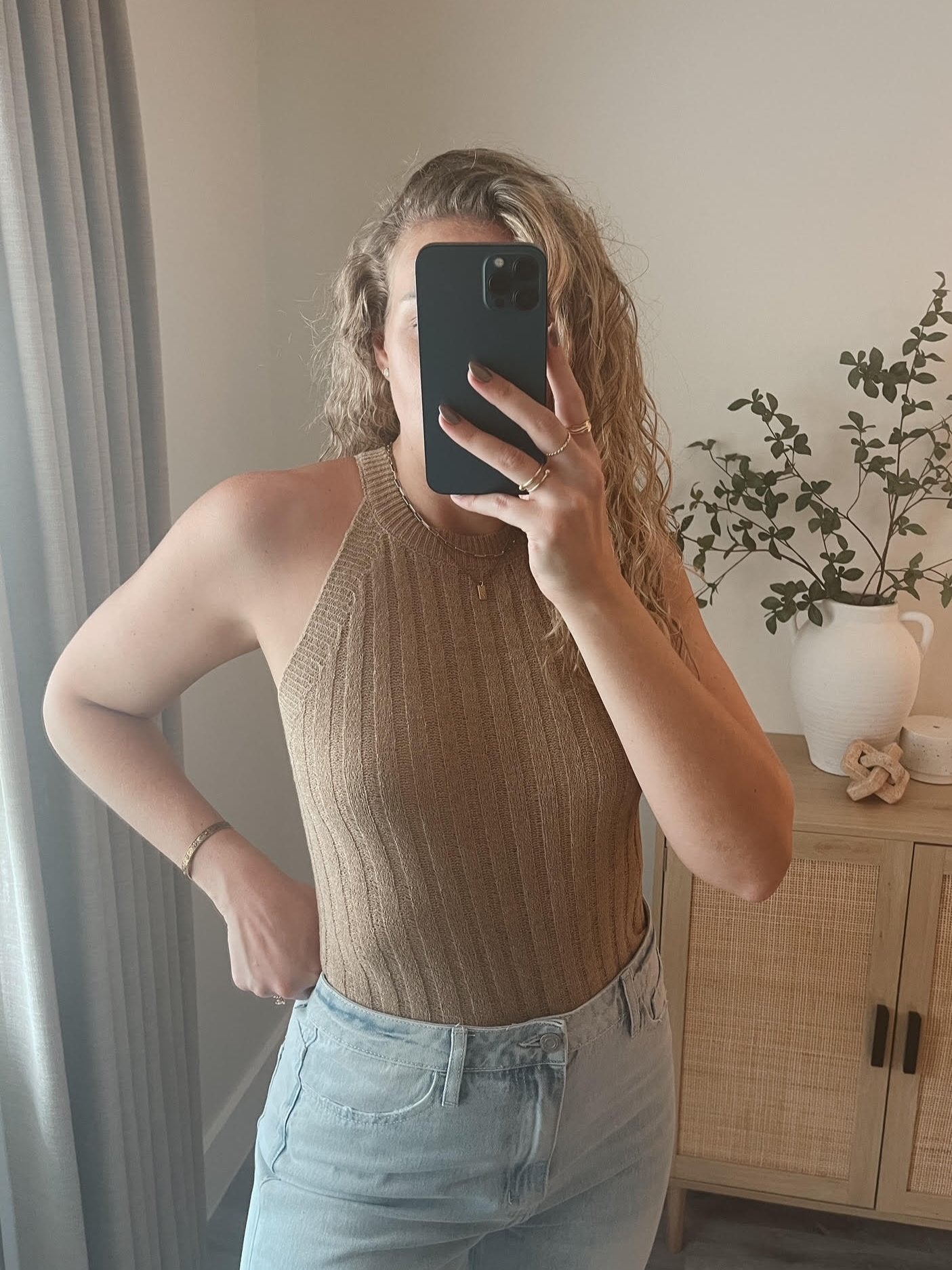 Toasted Almond Knit Halter Top