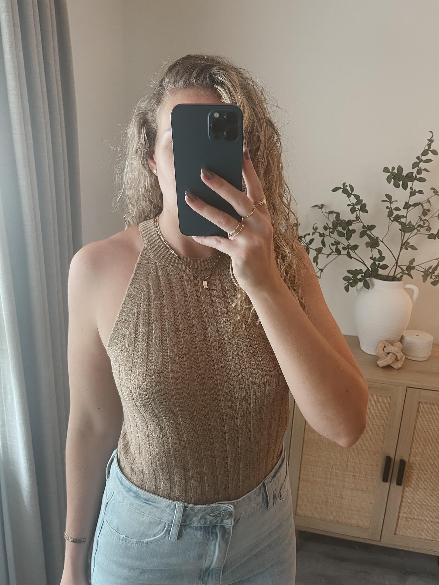 Toasted Almond Knit Halter Top