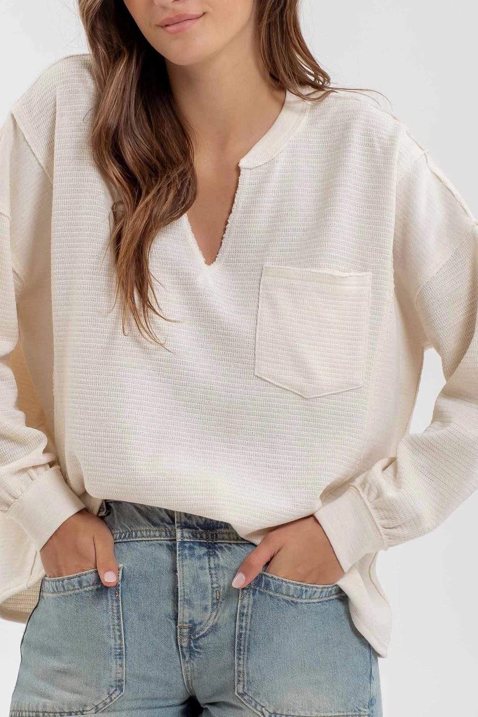 Oatmeal Patchwork Knit Top
