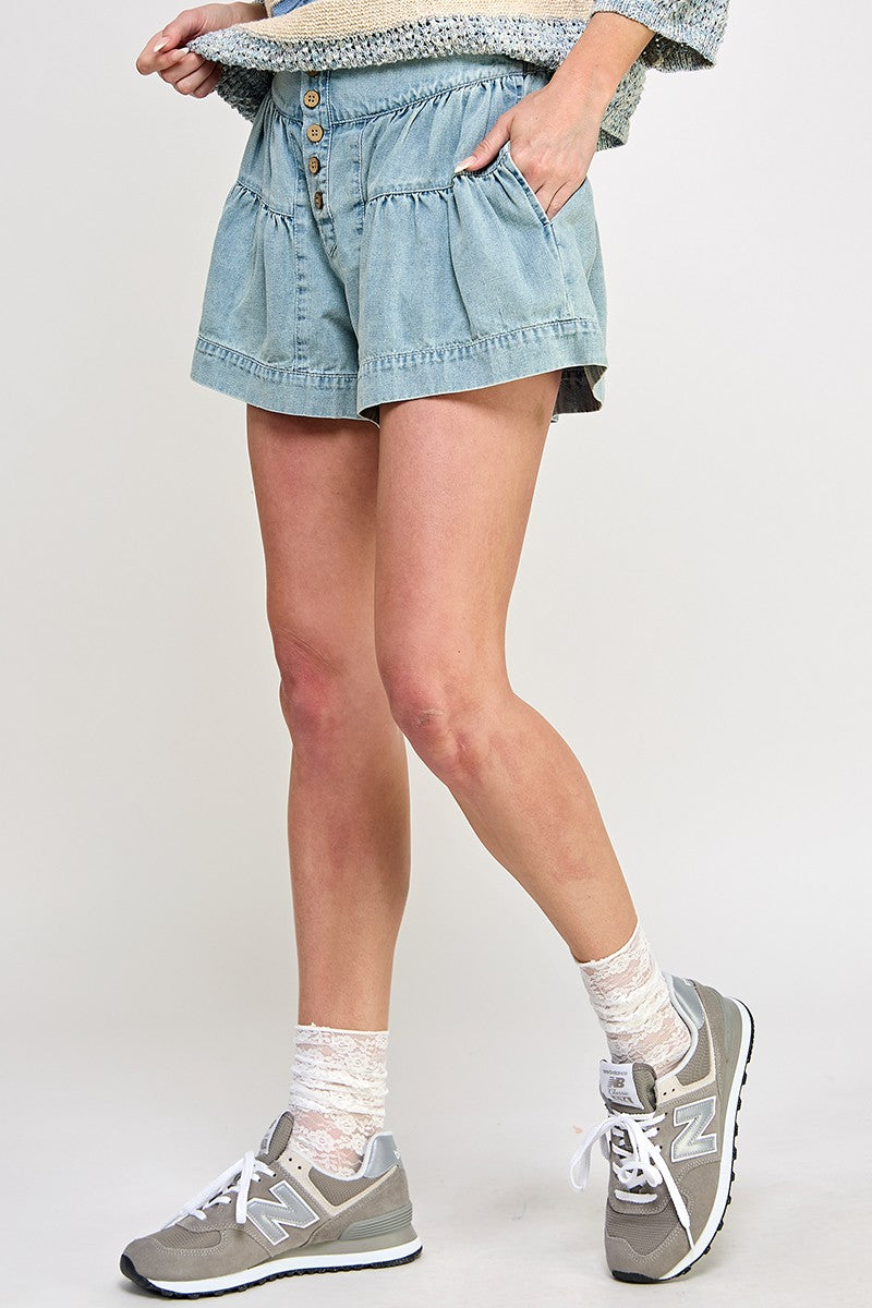 Everly Tiered Denim Shorts