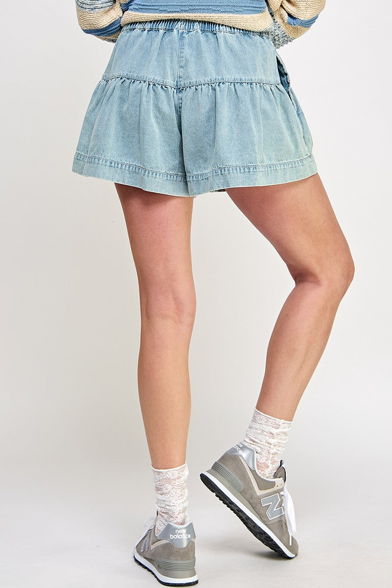 Everly Tiered Denim Shorts