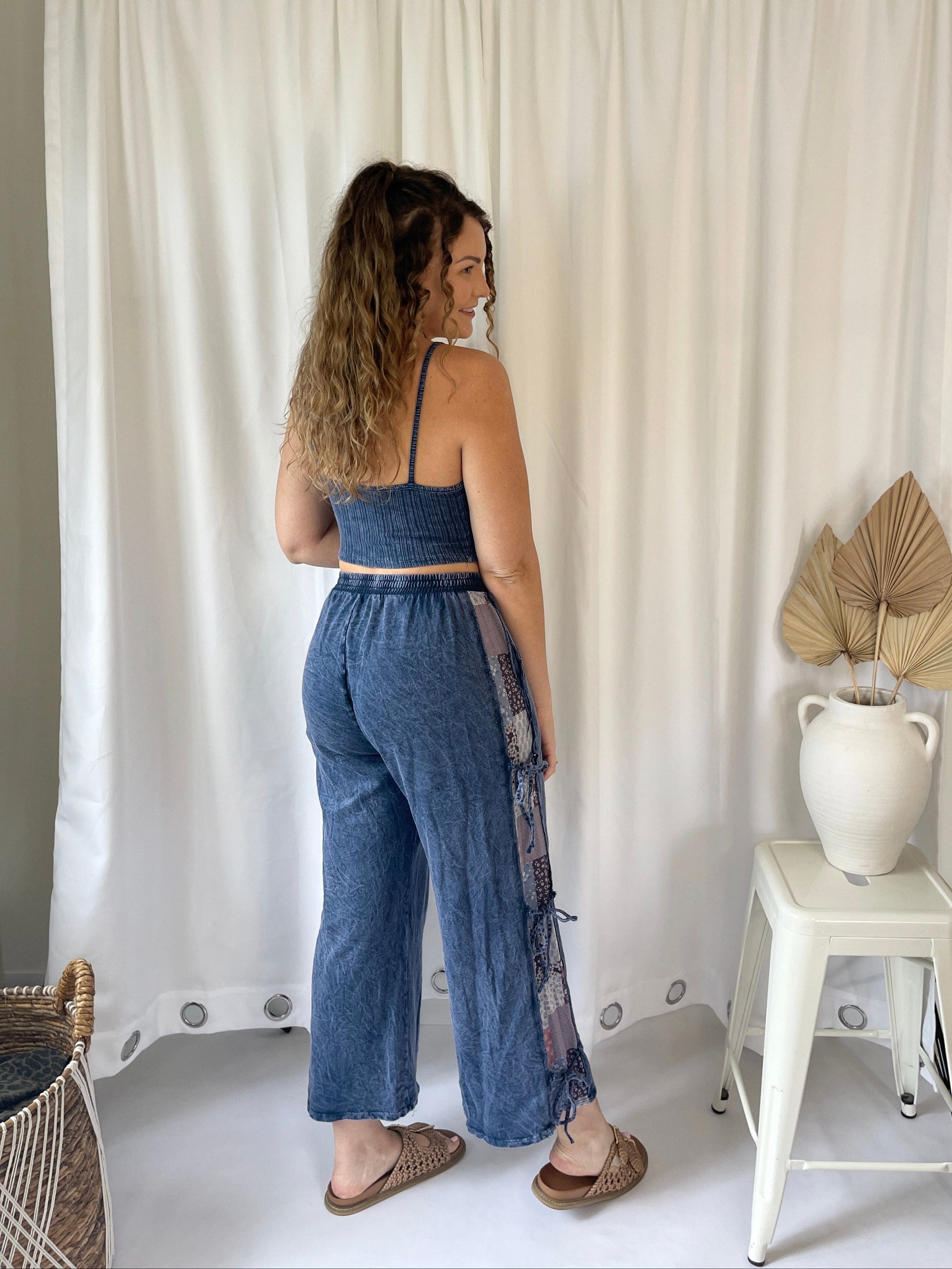 Mineral Washed Patch Pants - Navy