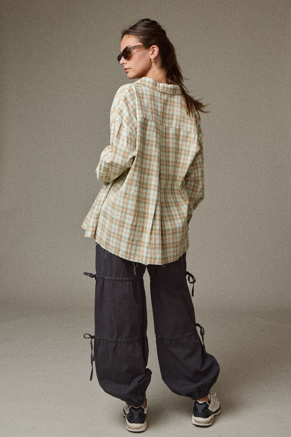 Sage Plaid Button Down Top