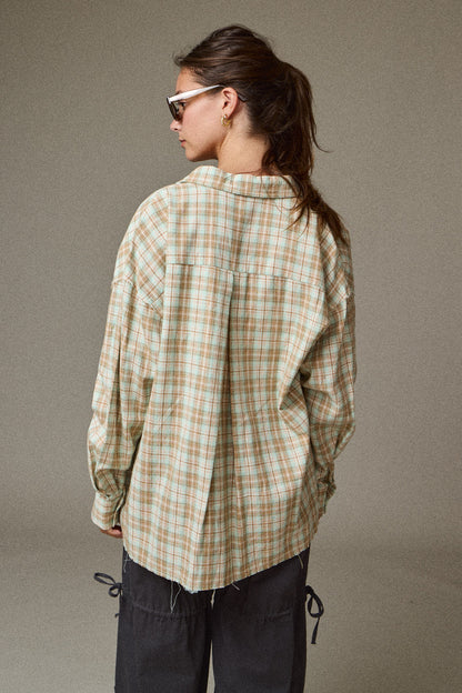 Sage Plaid Button Down Top