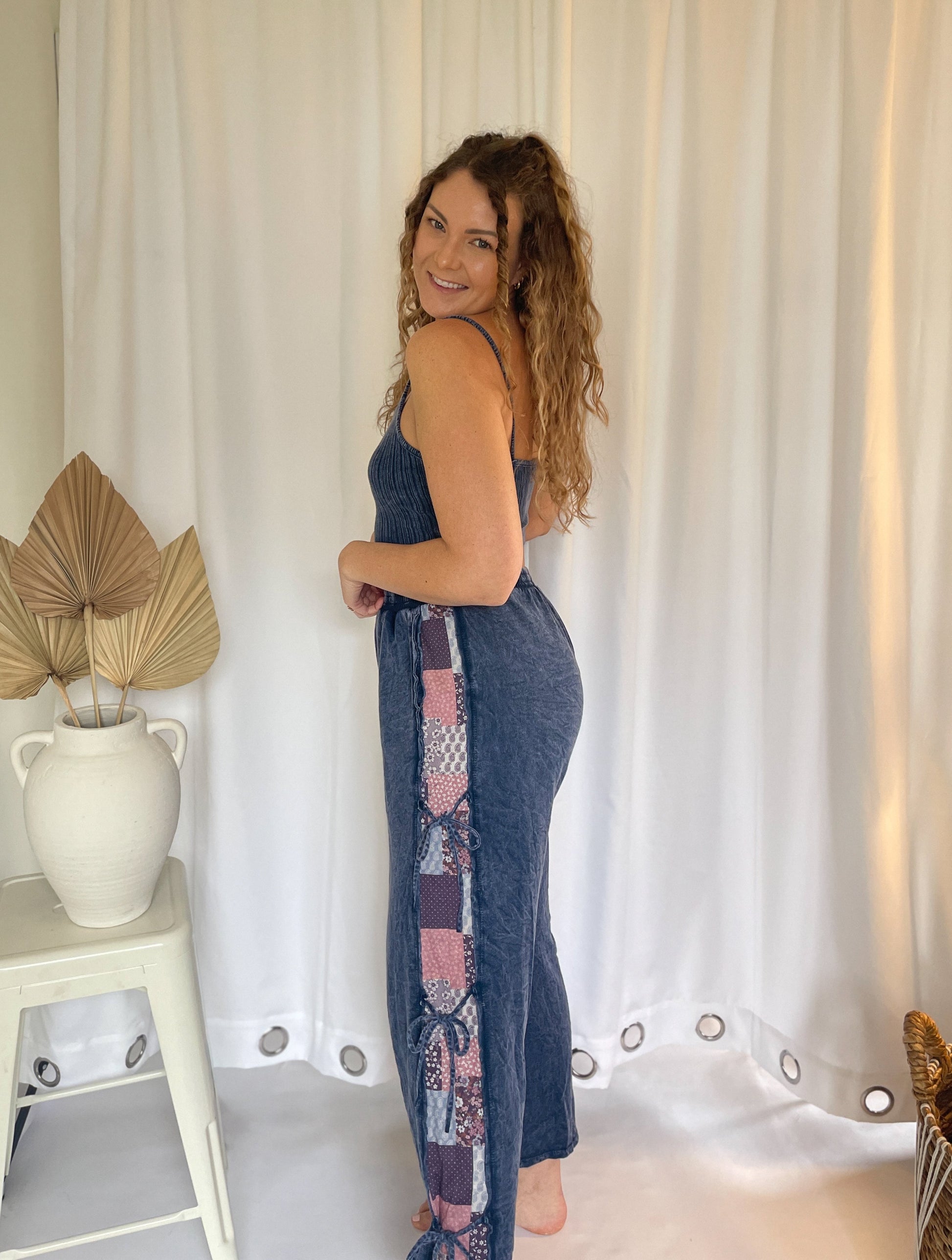 Mineral Washed Patch Pants - Navy