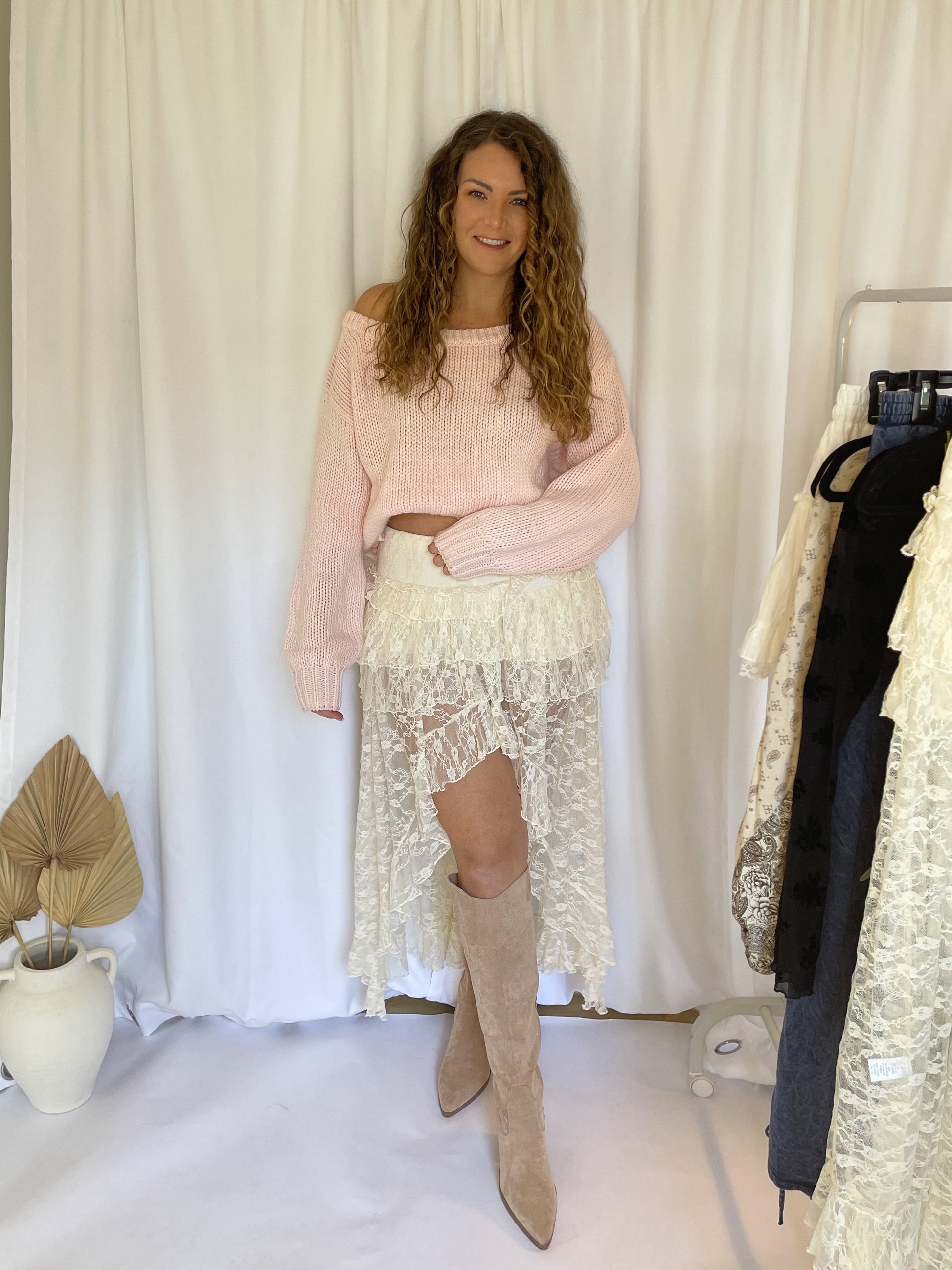 Staci Off The Shoulder Sweater - Blush