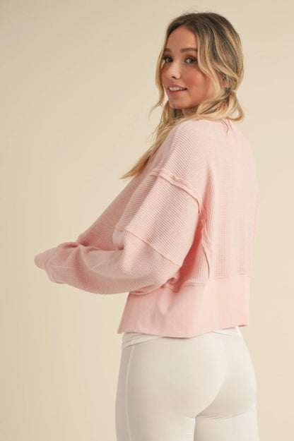 Presley Waffle Cropped Long Sleeve Pink