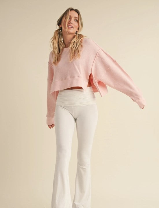 Presley Waffle Cropped Long Sleeve Pink