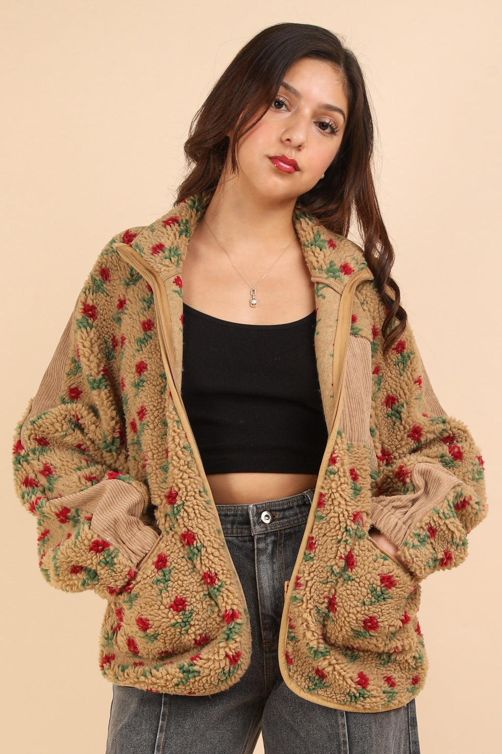 Ditzy Rose Sherpa Jacket