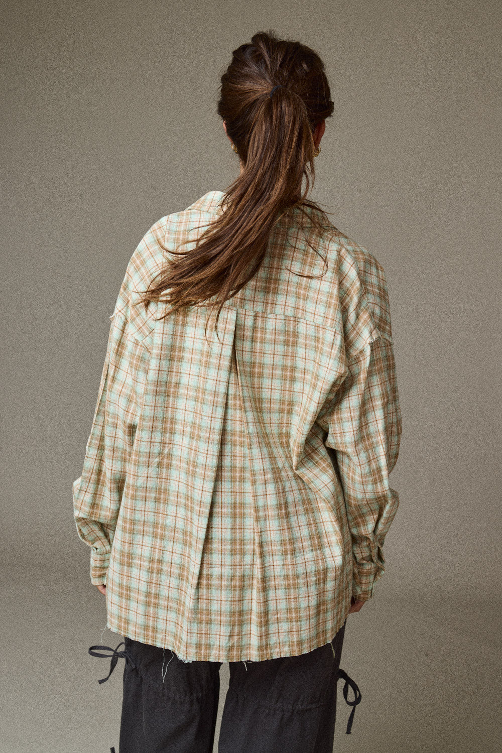 Sage Plaid Button Down Top