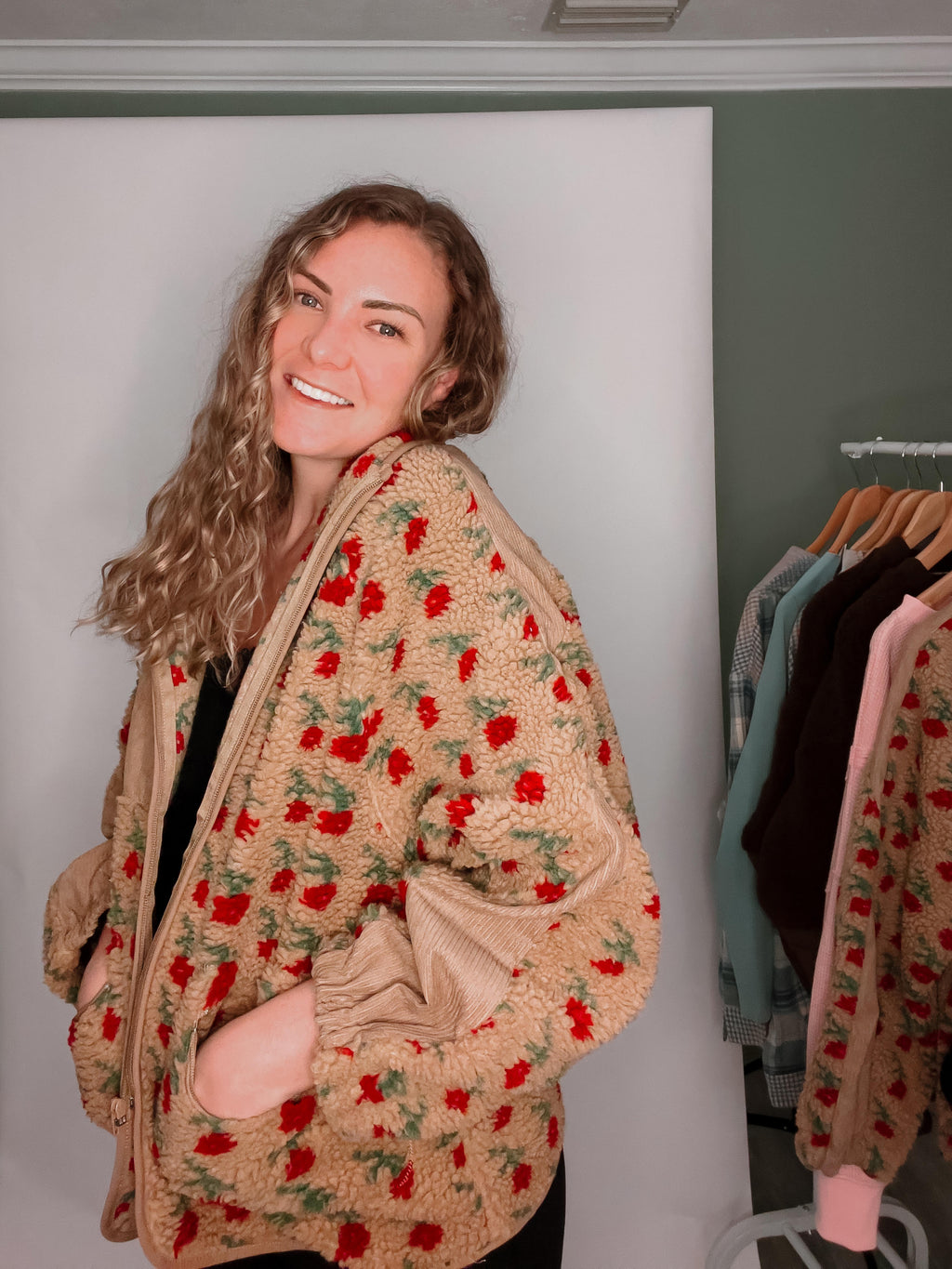 Ditzy Rose Sherpa Jacket