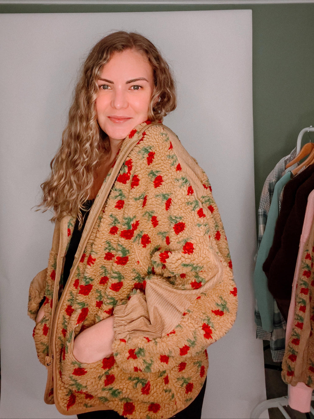 Ditzy Rose Sherpa Jacket